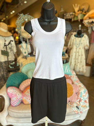 Ribbed Scoop Neck Tank in Black, White and Sand