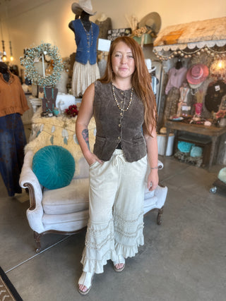 Brown Corduroy Scalloped Vest