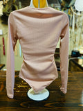 Rib Knit Long Sleeve Bodysuit in Adobe or Bellini
