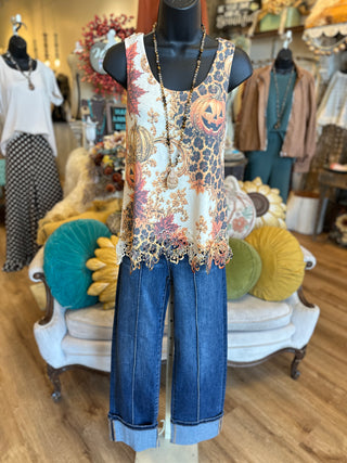 Leopard Pumpkin Lace Tank Top