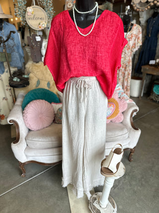 Textured Linen Tee Shirt in Camel, Khaki, Black, White, Duck Green , Navy, Red or Denim Blue