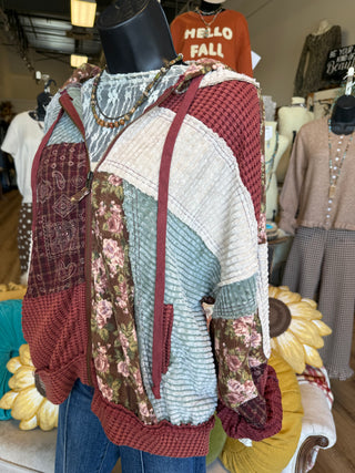 Brown or Marsala Patchwork Jacket with Hood