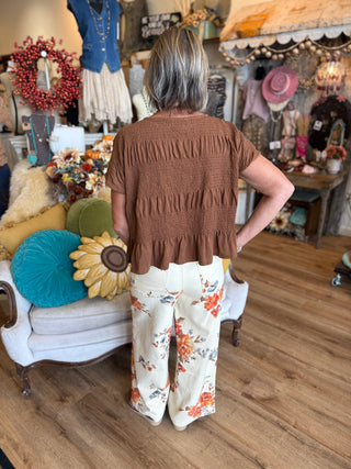 Toffee Smocked Top