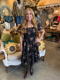 Black and Brown Floral Chiffon Dress