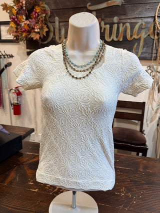 Jacquard Floral Seamless Top in Black, Brown and Ivory