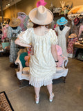 Cream 3D Floral Midi Dress