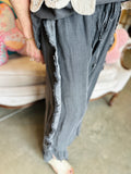 Black Washed Linen Like Pant