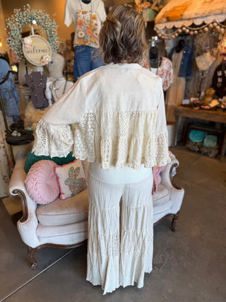 Natural Linen and Lace Tiered Jacket