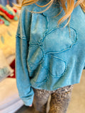 Ecru, Red, Teal, Orchid or Watermelon Flower Patch Pullover