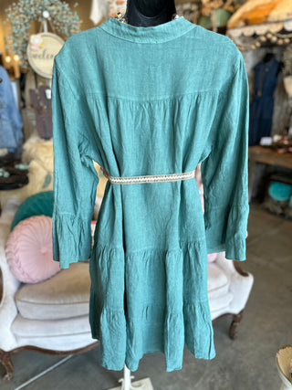Tiered Linen Dress in Beige, Duck Green or Khaki