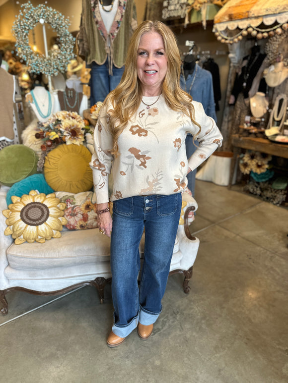 Oatmeal Floral Jacquard Sweater