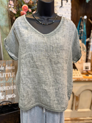 Textured Linen Tee Shirt in Camel, Khaki, Black, White, Duck Green , Navy, Red or Denim Blue