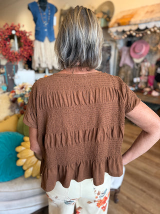 Toffee Smocked Top