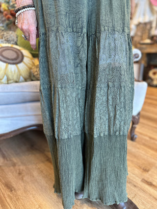 Olive Tiered Lace Pant