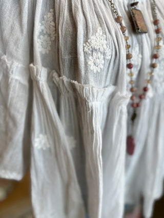 Pol Embroidery Blouse in White or Denim Blue