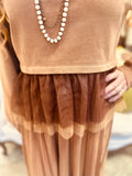 Camel Peplum Tulle Top