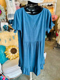 Linen Ruffle Dress in Denim Blue, Canyon Clay, Black or Lagoon