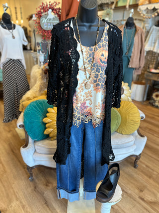 Leopard Pumpkin Lace Tank Top