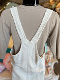 Natural Crochet Patch Overalls