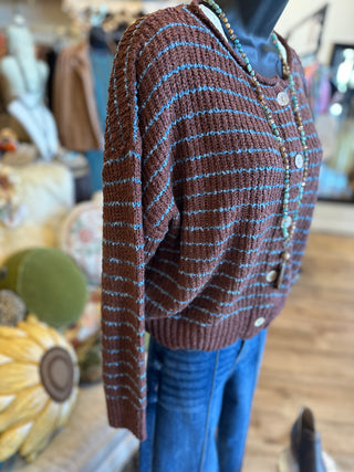 Brown Sugar Striped Textured Knit Cardigan Sweater
