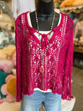 Cream, Pink, Turquoise or Magenta Crochet Boho Sweater