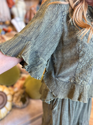 Natural  or Olive Ruffle Jacket