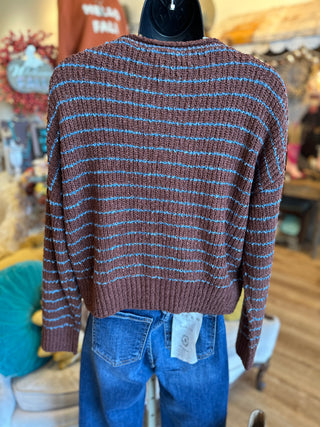 Brown Sugar Striped Textured Knit Cardigan Sweater