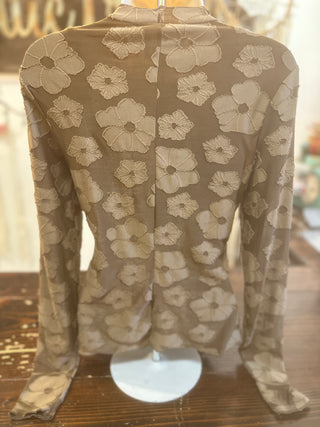 Brown Jacquard Long Sleeve Top