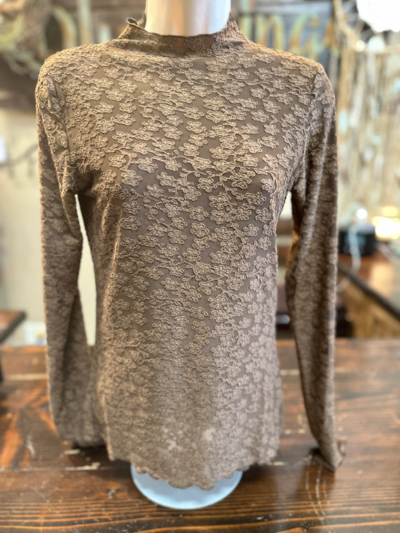 Brown Burnout Lace Top