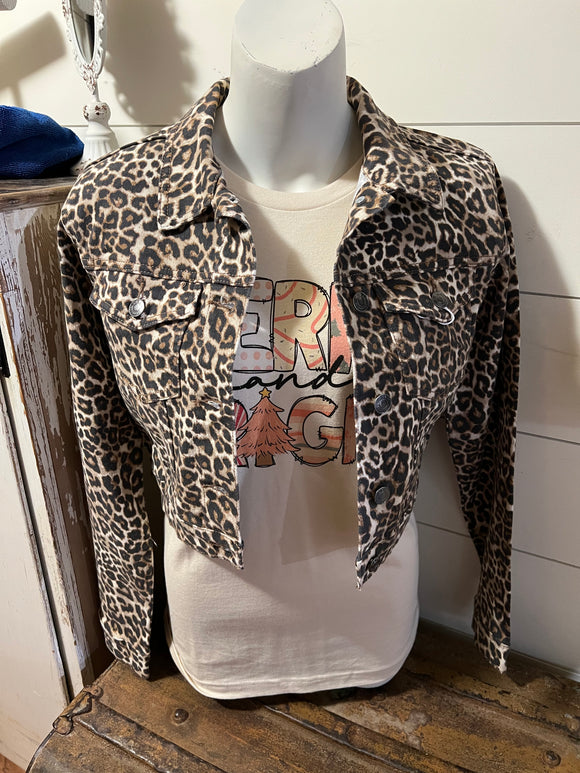 Leopard Cropped Denim Jacket