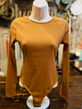 Rib Knit Long Sleeve Bodysuit in Adobe or Bellini