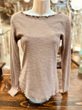 Khaki or Mocha Rib Knit Scalloped Top