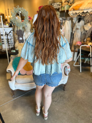 Pol Embroidery Blouse in White or Denim Blue