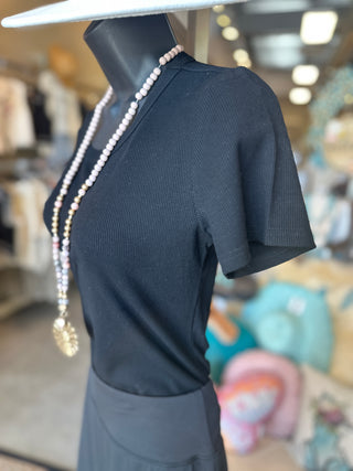 Short Sleeve Rib Knit Tee in Black, White or Orange