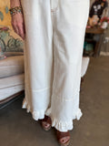 Cream Ruffle Hem Denim Pant