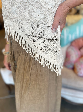 Beige Fringe Hem Crochet Tank Top