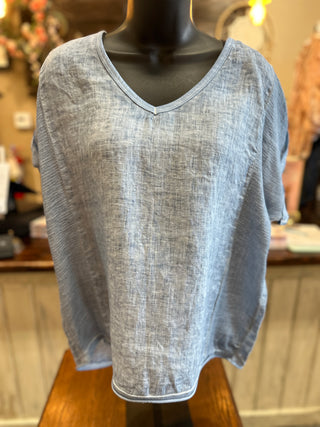 Textured Linen Tee Shirt in Camel, Khaki, Black, White, Duck Green , Navy, Red or Denim Blue