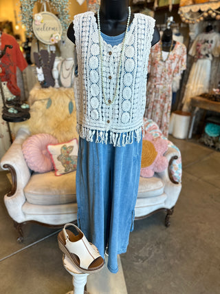 Washed Terry Jumpsuit in Denim Color