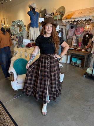 Toffee Plaid Maxi Skirt