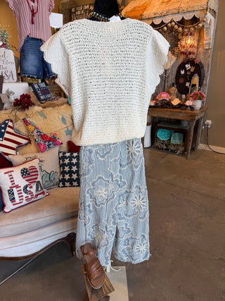 Blue Striped Embroidery Pant