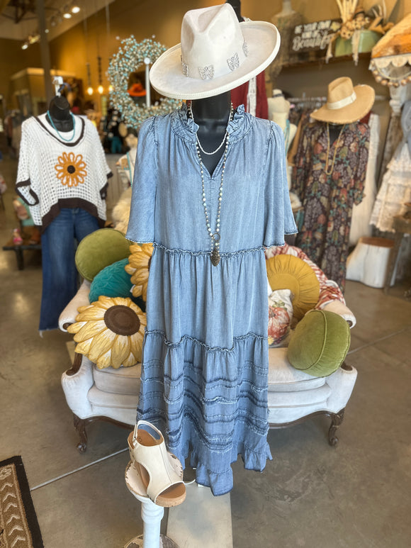 Cowgirlcore Denim Tiered Dress