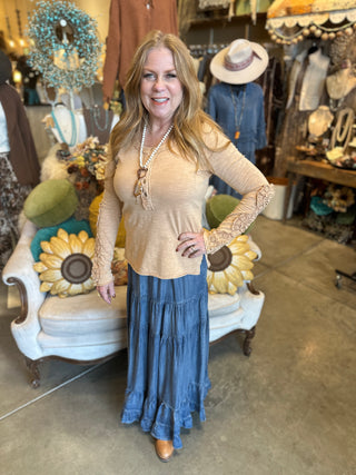 Black or Camel Crochet Sleeve Top