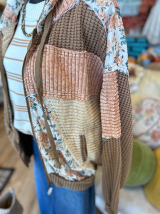 Brown or Marsala Patchwork Jacket with Hood