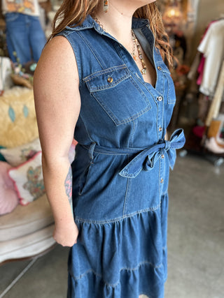 Tiered Denim Maxi Dress