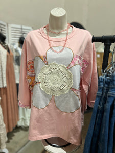 Pink Crochet Daisy Patch Top