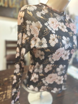 Black Floral Mesh Top