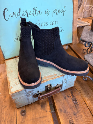 Corkys Keep Me Warm Bootie in Black, Ivory and Taupe
