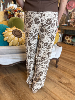 Brown and Cream Rose Print Jean