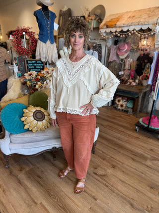 Beige Eyelet Terry Top