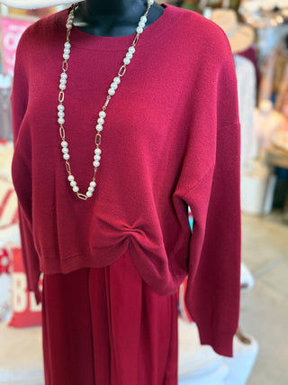Burgundy Cinched Sweater Dress Set
